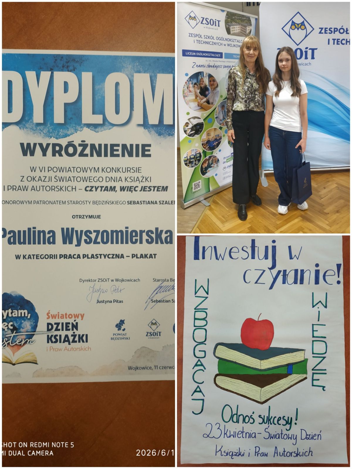 WYRÓŻNIENIE dla PAULINY W. w Powiatowym Konkursie „Czytam, więc jestem”